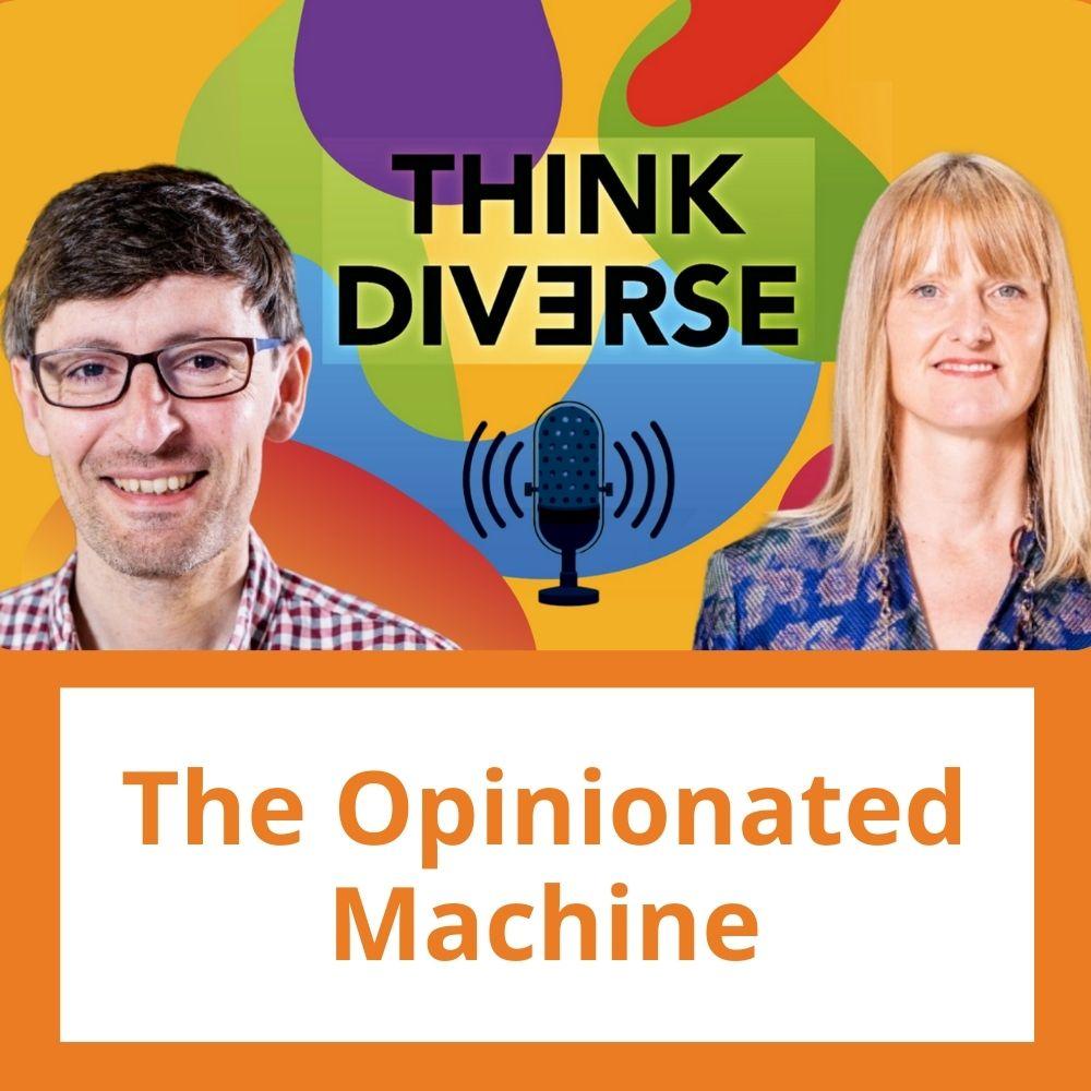 Immagine con link ad articoli su temi simili. L'immagine della copertina del podcast Think Diverse e le foto dei professori Luca Trevisan e Catherine De Vries rimanda al podcast intitolato: The Opinionated Machine