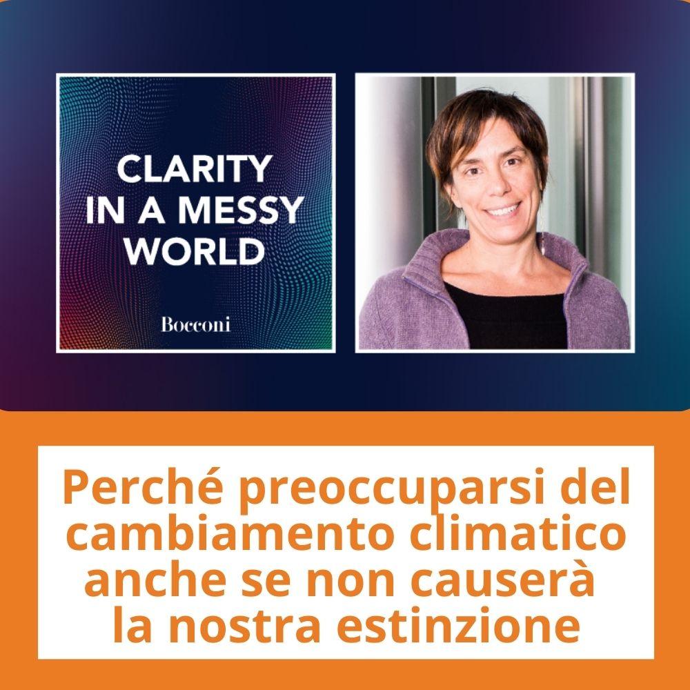 Immagine con link che rimanda ad articoli su temi simili. Ritratto di Valentina Bosetti rimanda ad un articolo intitolato: PerchÃ© preoccuparsi del cambiamento climatico anche se non causerÃ  la nostra estinzione