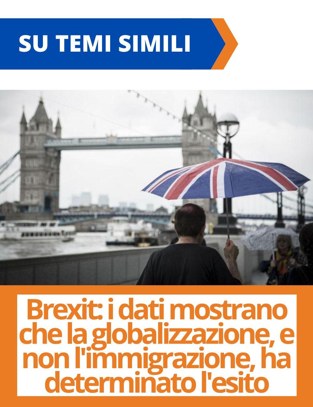 Immagine con link ad articoli su temi simili. L'immagine di persone vicino al Tower Bridge di Londra rimanda all'articolo intitolato: Brexit: i dati mostrano che la globalizzazione, e non l'immigrazione, ha determinato l'esito 