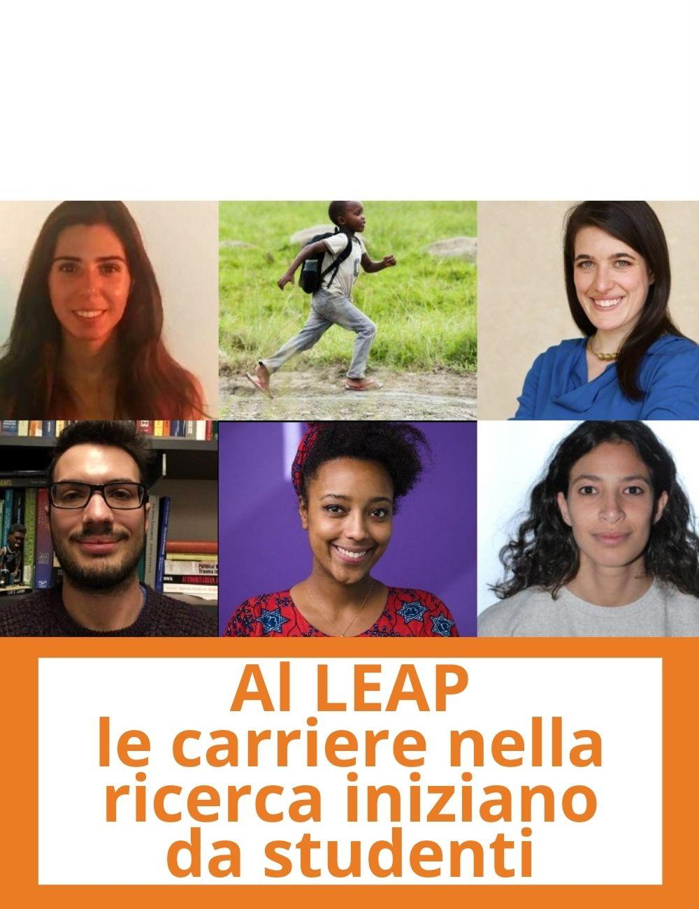 Immagine con link ad articoli su temi simili. L'immagine di 6 studenti del LEAP rimanda all'articolo intitolato: Al LEAP le carriere nella ricerca iniziano da studenti 