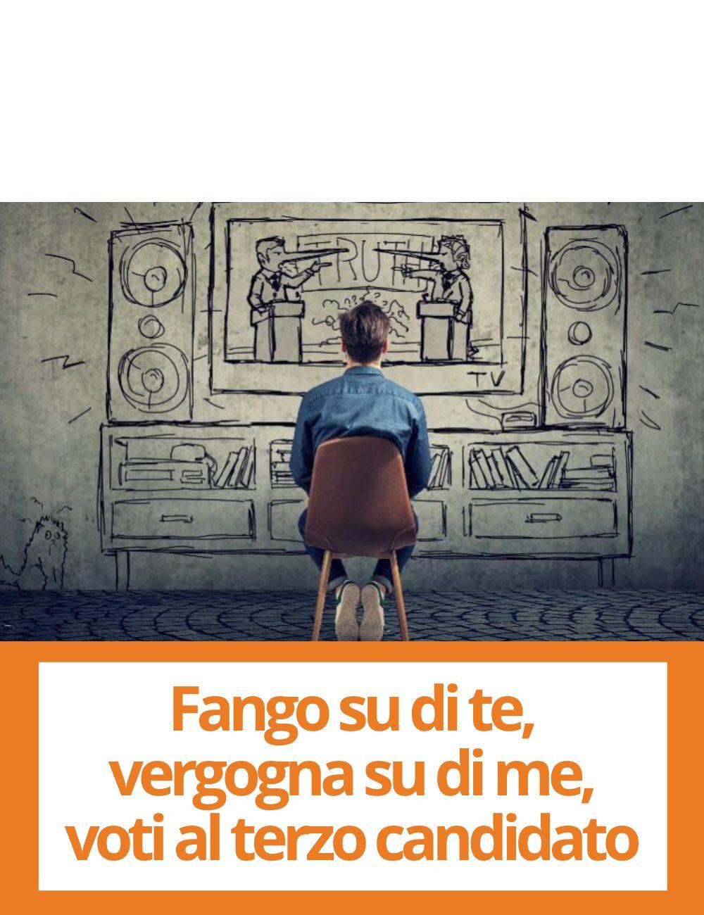 Immagine con link ad articoli su temi simili. L'immagine di una persona che guarda la televisione rimanda all'articolo intitolato: Fango su di te, vergogna su di me, voti al terzo candidato