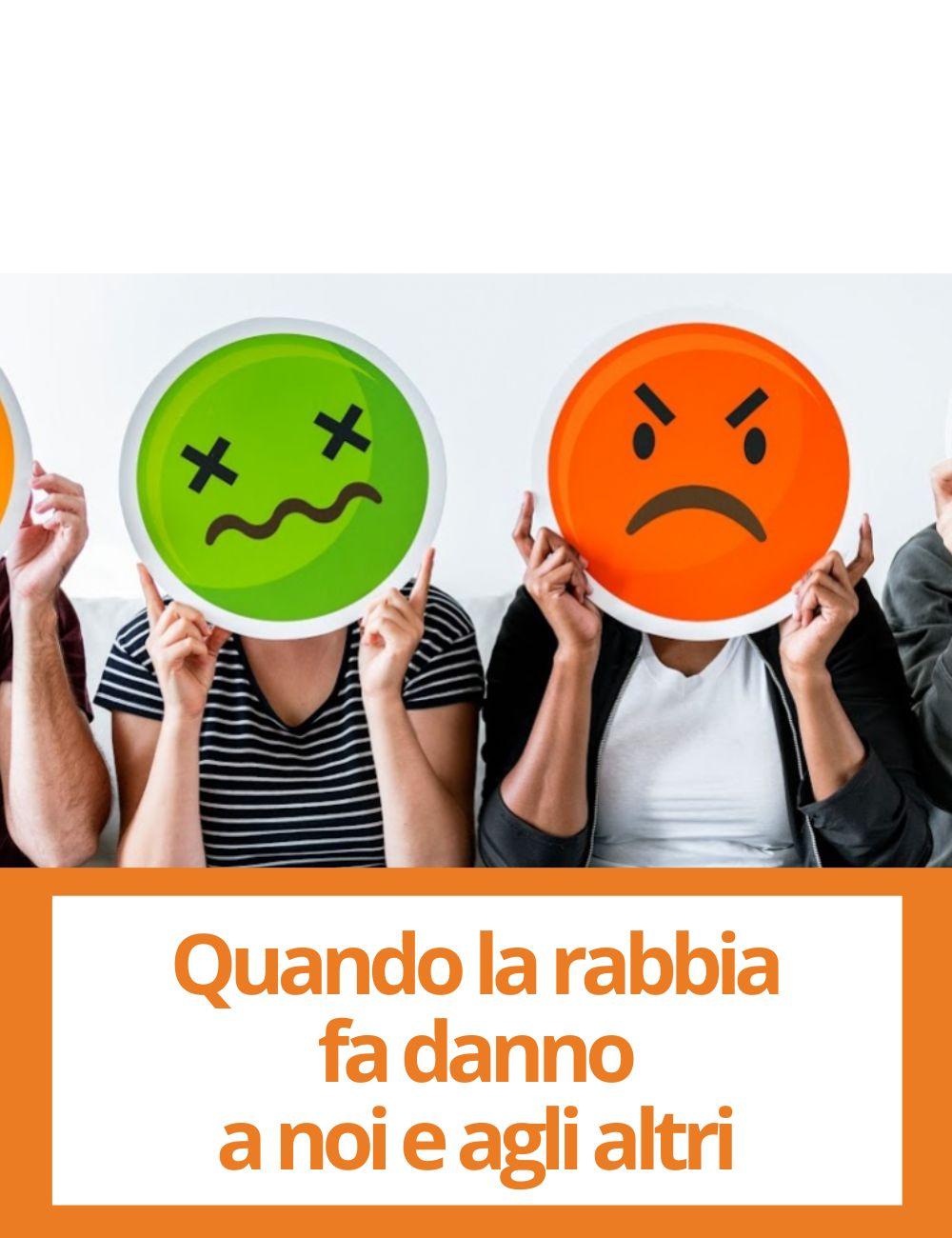 Immagine con link ad articoli su temi simili. L'immagine di emoji con diverse espressioni rimanda all'articolo intitolato: Quando la rabbia fa danno a noi e agli altri